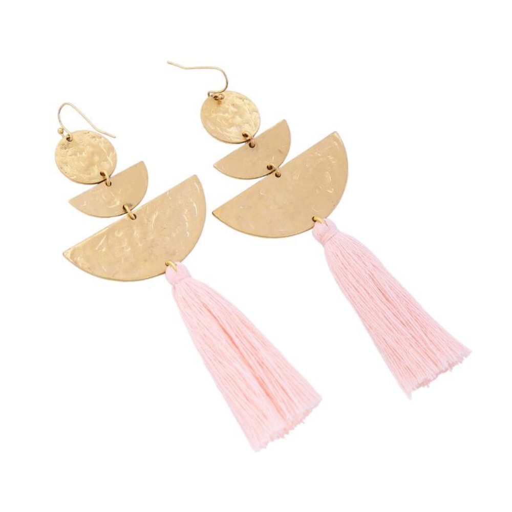 Semicircle Pink Tassel Earrings